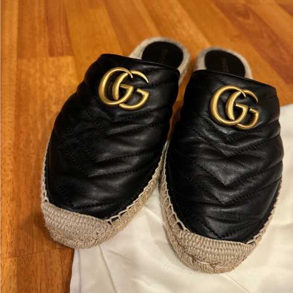 Gucci GG Marmont Black matelassé quilted leather flats Espadrilles size 8 - Picture 3 of 7